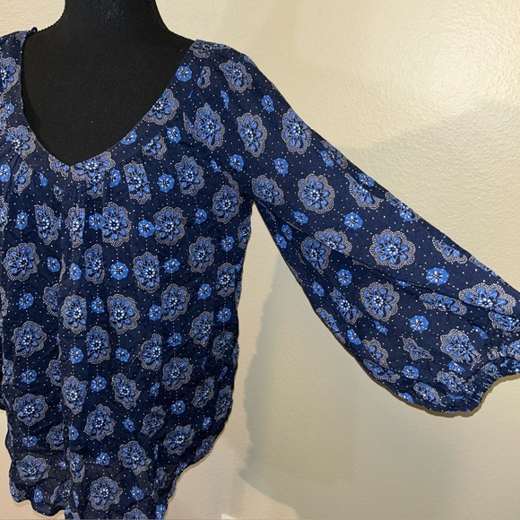 Floral Blue Women's Top Maeve Anthropologie Size 8 - Picture 5 of 12